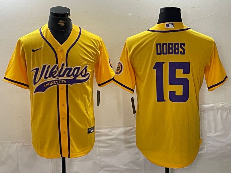 Men Minnesota Vikings #15 Dobbs Yellow Joint Name 2024 Nike Limited NFL Jersey style 7